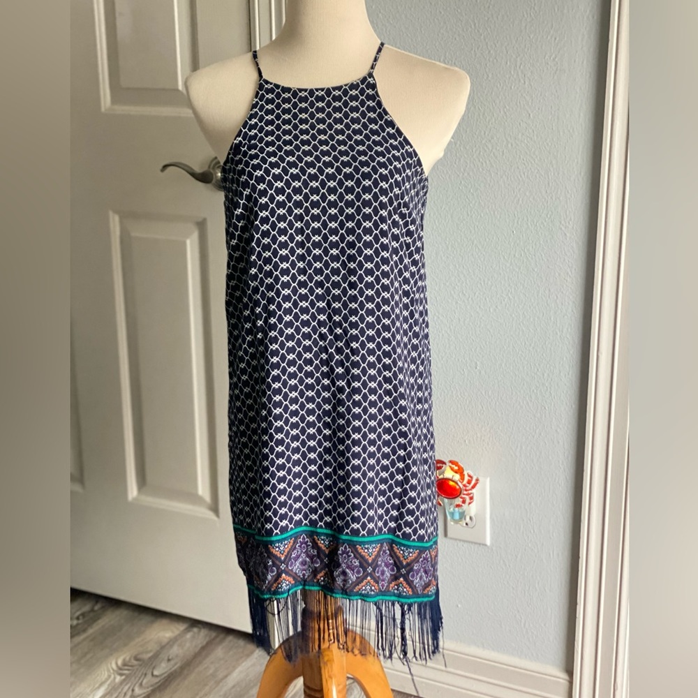 Willa Navy Crochet Dress With Fringe Bottom